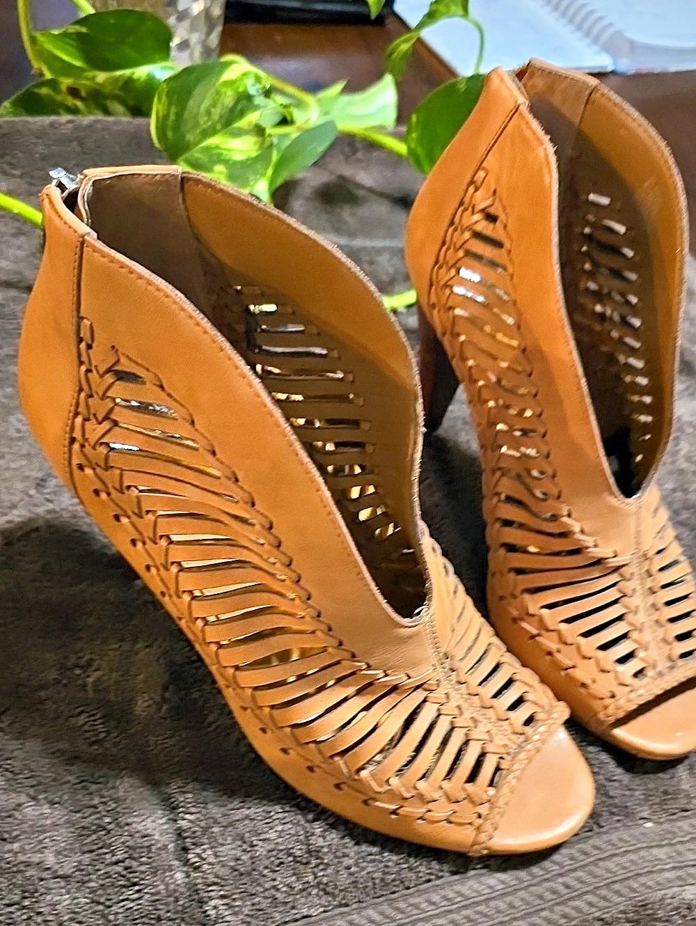 Michael Kors Lawson Open-Toe Leather Bootie Brown